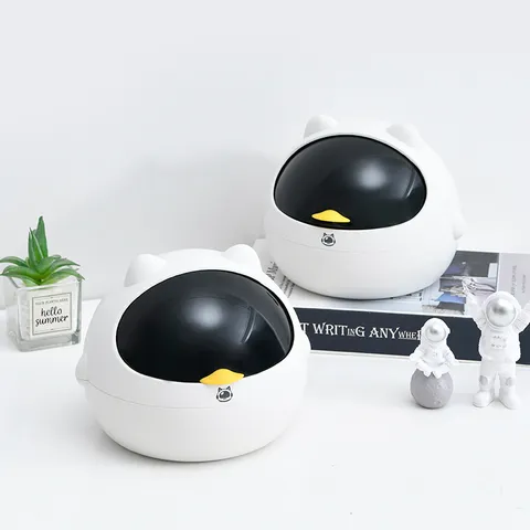 Mini Desktop Trash Can Cute Cat Ear Plastic Garbage Bin Small Waste Basket For Dorm Bedroom Office Storage