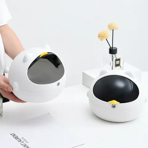 Mini Desktop Trash Can Cute Cat Ear Plastic Garbage Bin Small Waste Basket For Dorm Bedroom Office Storage