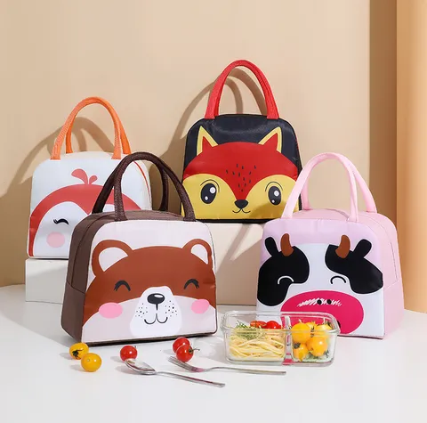 Cartoon Cute Thermal Insulation Lunch Bag Portable Oxford Cloth Waterproof Food Storage Organizer Bag For Students Office Workers