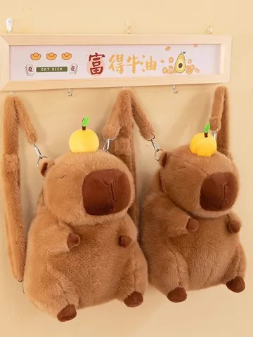 Carino Zaino in Peluche di Capibara Animale Cartone Animato Morbido Peluche Borsa a Tracolla Zainetto Giornaliero Casuale per Bambini Regali