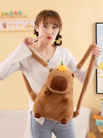 Carino Zaino in Peluche di Capibara Animale Cartone Animato Morbido Peluche Borsa a Tracolla Zainetto Giornaliero Casuale per Bambini Regali