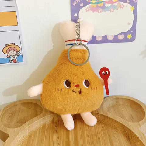 Kawaii Cartoon Food Plush Keychain Cute Fried Chicken Toast Burger Fries Key Ring Soft Stuffed Doll Bag Pendant Gift