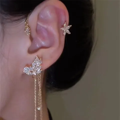 Ear Cuff in Rame Strass Fiore Nappa Senza Piercing Clip Osso Auricolare Stile Ins Gioielli alla Moda per Donne