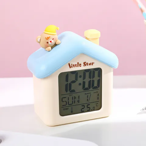 Cute House Shaped LED Digital Smart Alarm Clock For Kids Students Cartoon Electronic Desk Clock With Temperature Display