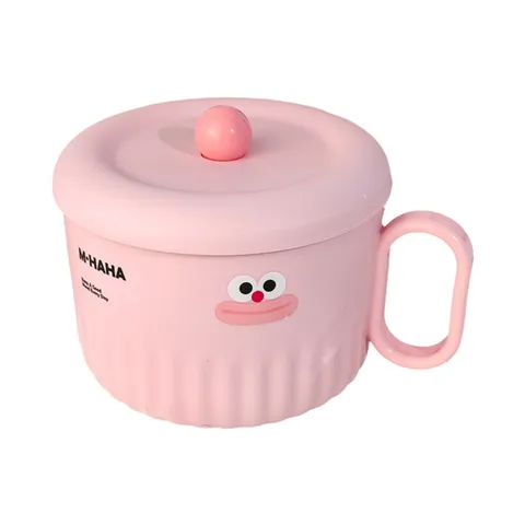 Grande Capacità Ciotola per Noodles Istantanei in Acciaio Inossidabile Portapranzo per Studenti Con Coperchio e Manico Design a Cartoni Animati Carino