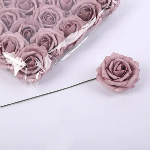 Artificial Rose Flower Heads with Stem PE Foam Fake Flowers for Wedding Party Bouquet Craft DIY Floral Home Decoration