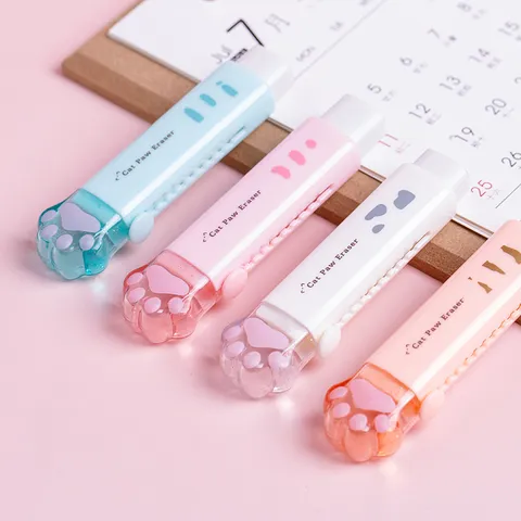 Schattige Kattenpoot Intrekbare Pen Vorm Gum TPR Rubber Correctie Gereedschap Student Stationery Kantoorbenodigdheden