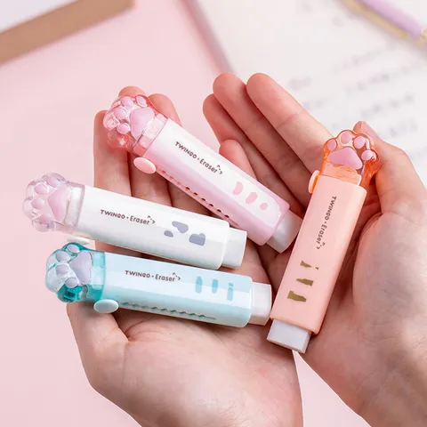 Leuke Cartoon Kattenpoot Gum Drukpen Vorm Synthetisch Rubber Correctie Gum Voor Studenten Schoolbenodigdheden