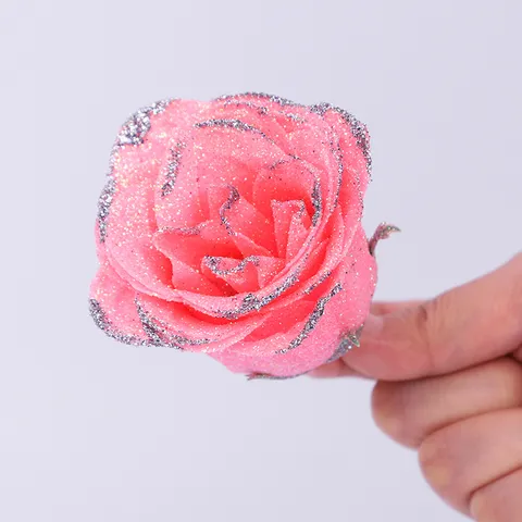 Artificial Flower Heads Gold Glitter Rose Flowers DIY Bouquet Wedding Party Home Decor Fake Silk Flowers Craft Supplies