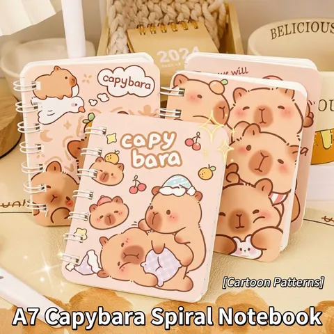 Cartoon Capybara A7 Coil Notebook Mini Pocket Diary Portable Memo Pad For Students School Office Supplies Cute Animal Stationary