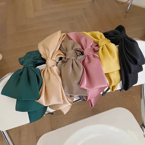 Korean Minimalist Oversized Bow Headband High Skull Top Satin Fabric Thin Hairband Elegant Hair Accessories For Women