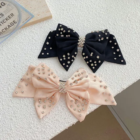 Diadema y Pasador de Pelo con Lazo de Estilo Coreano Elegante en Tela con Rhinestones Completos Accesorios de Pelo Brillantes para Mujer Banquete Citas Diario