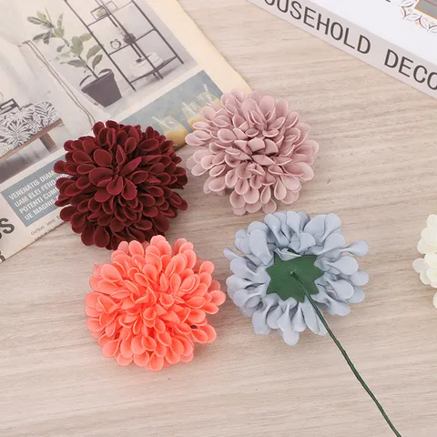 Artificial Ping Pong Chrysanthemum Dahlia Flower Heads PE Foam Fake Flowers For Wedding Party Valentine Gift Box Decor