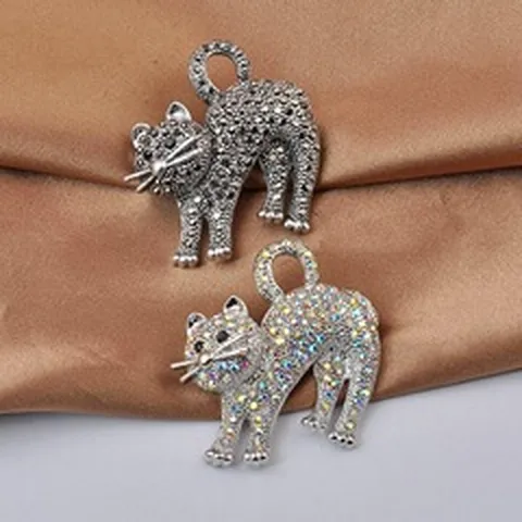 Spilla in Lega Vintage a Forma di Gatto con Decorazione in Strass Carina Spilla da Risvolto Animale per Donna Festa Gioielli Quotidiani Regalo