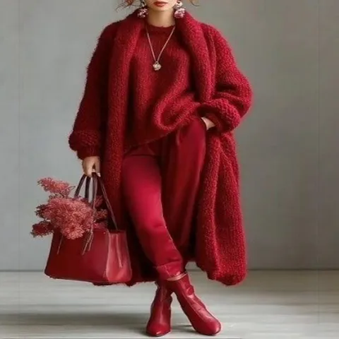Manteau Long en Fausse Laine de Cachemire pour Femmes Coupe Décontractée Top Ouvert Couleur Unie Col à Revers Manches Longues Vêtements d'Extérieur Chauds d'Hiver