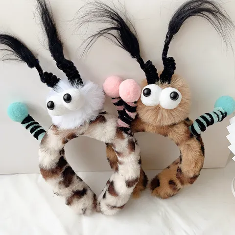 Serre-tête Rigolo en Peluche Monstre aux Gros Yeux Tresses Originales Imprimé Léopard Bandeau pour Femmes Filles Lavage du Visage Accessoires de Photographie Fête Accessoires de Coiffure