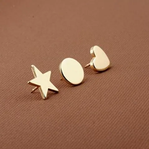 Korean Fashion Geometric Metal Brooch Set Anti-Exposure Mini Pin Gold Heart Star Round Shape Clothing Decorative Brooch