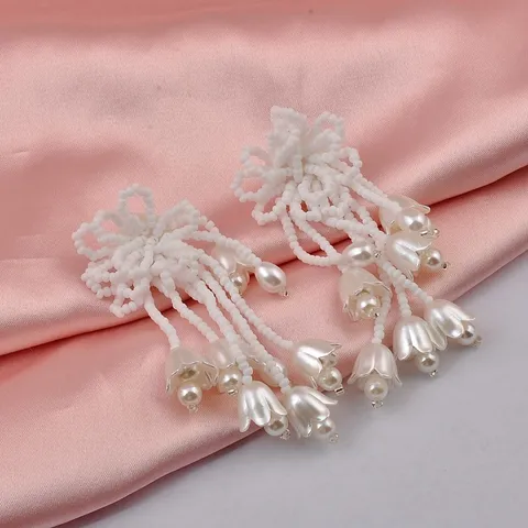 Frische Maiglöckchen Quasten Ohrringe Mit 925 Sterlingsilber Ohrstecker-Stift Künstliche Perle Perlenweberei Hängeohrringe Für Damen