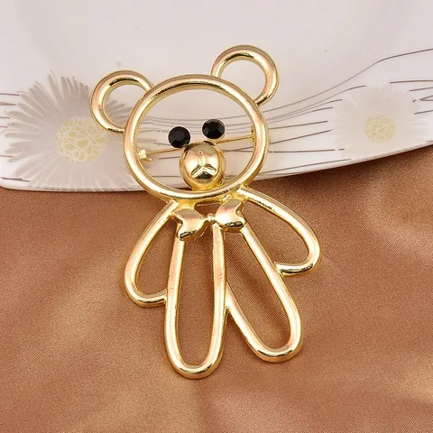Cute Teddy Bear Brooch Hollow Design Gold Alloy Rhinestone Pin For Women Coats Jackets High-end Fashion Jewelry Decoration