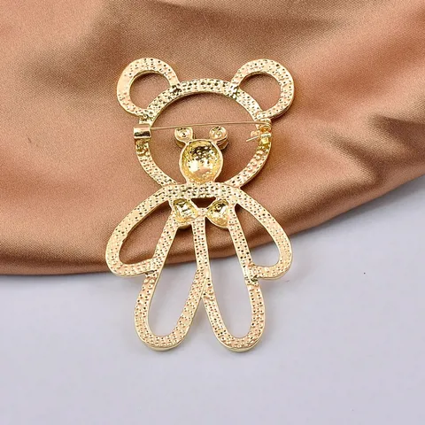Cute Teddy Bear Brooch Hollow Design Gold Alloy Rhinestone Pin For Women Coats Jackets High-end Fashion Jewelry Decoration