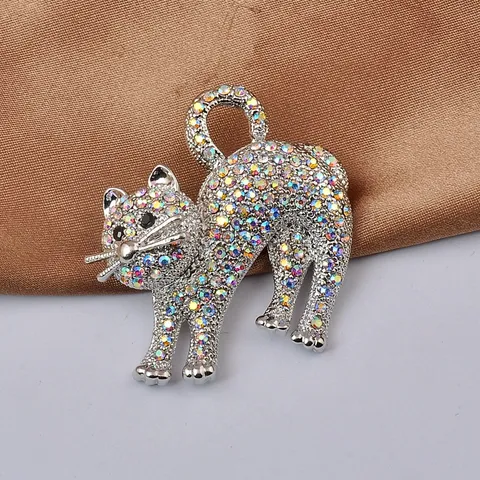 Spilla in Lega Vintage a Forma di Gatto con Decorazione in Strass Carina Spilla da Risvolto Animale per Donna Festa Gioielli Quotidiani Regalo