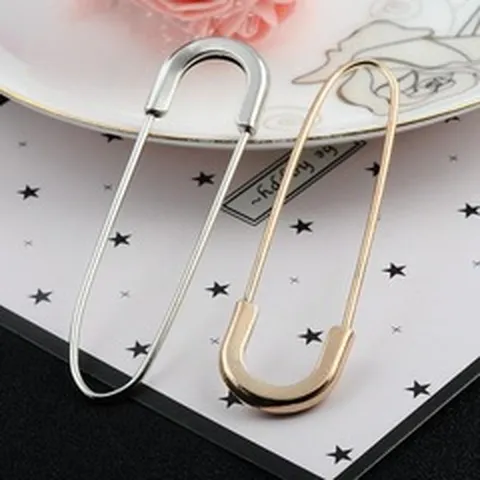 Western Fashion Large Alloy Safety Pin Brooch With Artificial Pearl Rhinestone For Women Cardigan Sweater Scarf Buckle Gold Silver