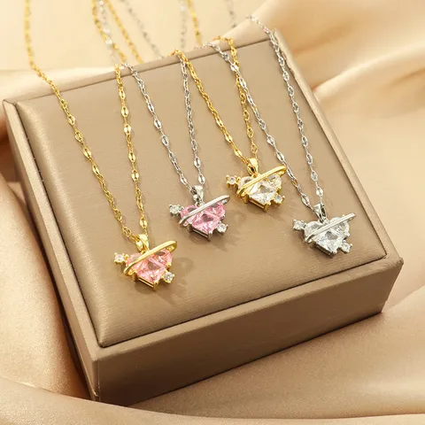 Minimalistische Titaniumstaal Planeet Hart Halsketting Vrouwen Lichte Luxe Zirkon Strass Sleutelbeen Ketting Mode Sieraden