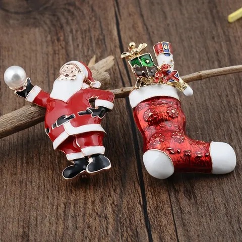 Festliche Legierung Broschen Strass Künstliche Perle Weihnachtsmann Weihnachtsbaum Hirsch Schneemann Halloween Emaille Pins Schmuck