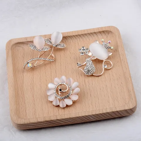 Koreanische Mode Brosche Mit Künstlichem Opal Für Damen Roségold Legierung Strass Blume Katze Pfau Tier Nadeln Kleidung Schmuck Zubehör