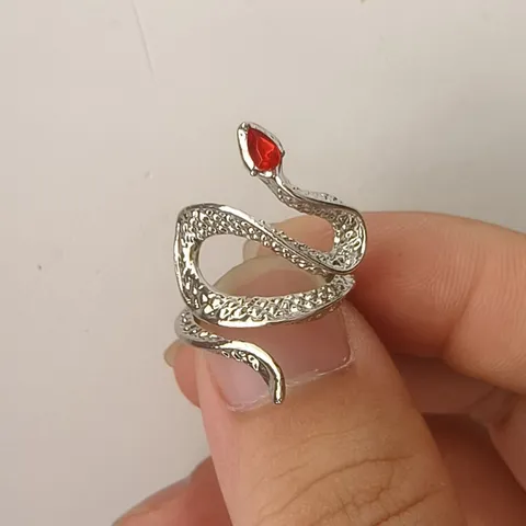 Fashion Open Ring For Women Alloy Electroplated Snake Shape With Blue Topaz Crystal Chic Finger Jewelry Gift