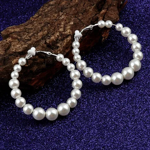 Große Perlen Creolen Ohrclips für Damen Koreanischer Stil Kein Piercing Minimalistische Künstliche Perlen Clip Ohrringe Schmuck