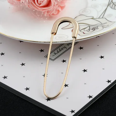 Western Fashion Large Alloy Safety Pin Brooch With Artificial Pearl Rhinestone For Women Cardigan Sweater Scarf Buckle Gold Silver
