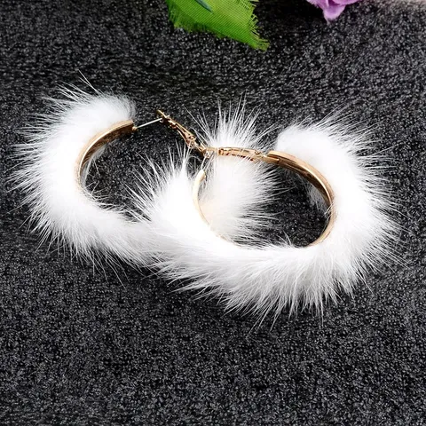 Pendientes de Aro Redondos Grandes de Otoño Invierno para Mujer de Piel de Visón Pendientes de Aro de Aleación de Oro Geométricos Regalo