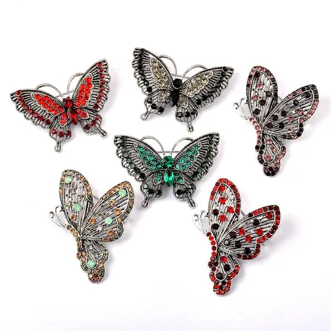 Elegante Broche de Mariposa de Aleación con Strass Vintage Hueco 3D Animal Broche para Abrigo Cheongsam Mujer Banquete Joyería Accesorio