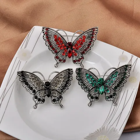 Elegante Broche de Mariposa de Aleación con Strass Vintage Hueco 3D Animal Broche para Abrigo Cheongsam Mujer Banquete Joyería Accesorio