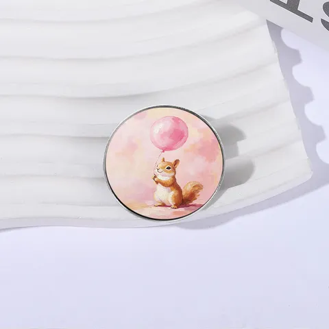 Macaron Cute Squirrel Holding Balloon Metal Brooch Badge Pin Cartoon Animal Electroplated Jewelry For Backpack Decor Unisex Gift
