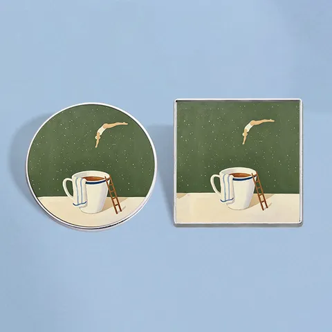 Kreativ Legierung Kaffeetasse Person Springen Illustration Brosche Emaille Anstecknadel Künstlerisch Rund Quadrat Abzeichen Damen Herren Schmuck