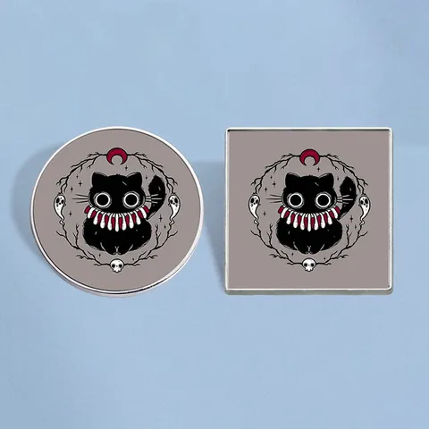 Spilla in Smalto Gatto Nero Gotico Scuro Lega di Zinco Halloween Teschio Fantasma Luna Distintivo per Vestiti Zaino Accessori Gioielli Regalo