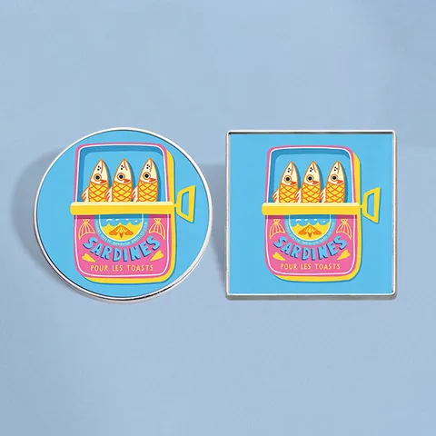 French Vintage Sardine Can Enamel Pin Brooch Zinc Alloy Three Small Fish Food Badge For Bags Clothing Women Men Jewelry