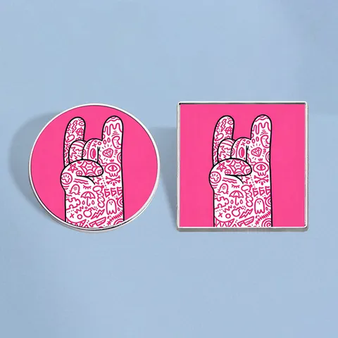 Rock Hand Gesture Enamel Pin Hand Drawn Graffiti Pattern Metal Badge For Trendy Outfit Accessories Cool Punk Zinc Alloy
