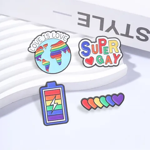 Rainbow Pride Enamel Pin Badge Love Is Love Earth Battery Heart Super Gay Zinc Alloy Brooch For Clothing Bags Accessory
