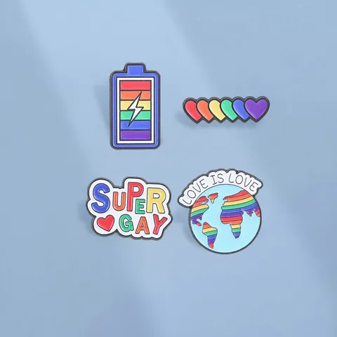 Rainbow Pride Enamel Pin Badge Love Is Love Earth Battery Heart Super Gay Zinc Alloy Brooch For Clothing Bags Accessory