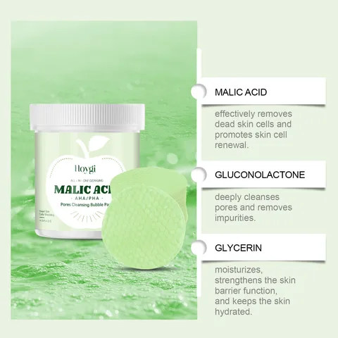 Almohadillas de Burbujas Limpiadoras de Poros con Ácido Málico HOYGI Exfoliación Suave Limpieza Facial Cuidado de Piel
