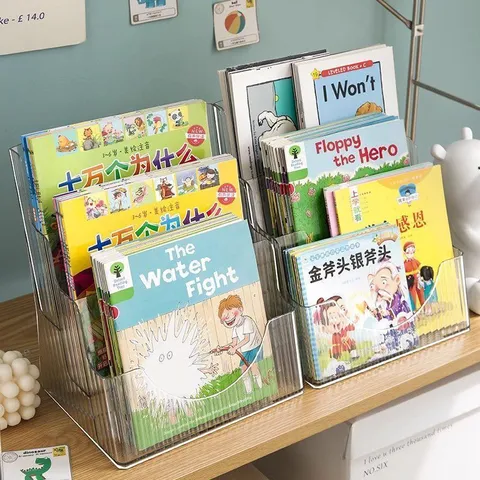 Bibliothèque de Bureau en Acrylique Transparent Support d'Affichage de Livre d'Images Clair Étagère de Rangement de Magazine Multicouche Pour Bureau Maison