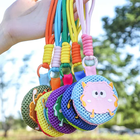 Sac Suspendu en Maille de Cartoon Portable Mini Porte-Monnaie Mignon Broderie de Monstre Porte-Clés Sac de Rangement pour Écouteurs