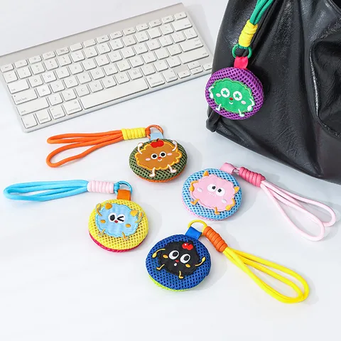 Sac Suspendu en Maille de Cartoon Portable Mini Porte-Monnaie Mignon Broderie de Monstre Porte-Clés Sac de Rangement pour Écouteurs