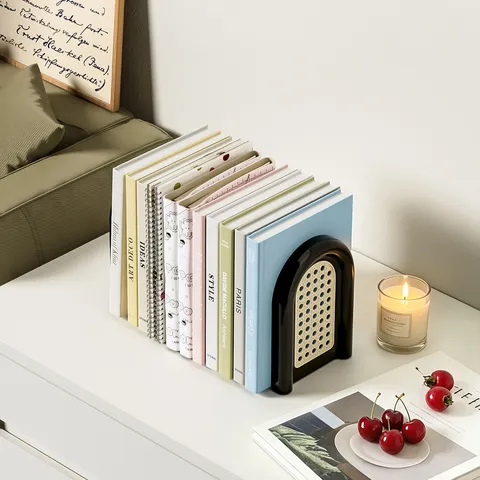 Desktop Plastic Bookends Arch Rattan Book Stopper Vintage Decorative Book Ends For Office School Desk Shelves