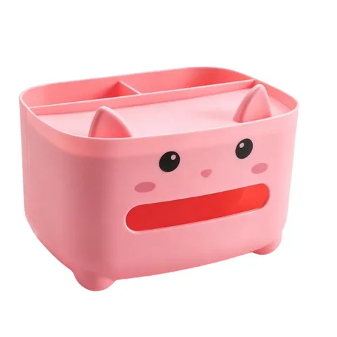 Boîte à Mouchoirs Mignonne Chat Cartoon Support de Stockage de Bureau Organisateur en Plastique Multi-Grille pour Salon Salle de Bain Décoration