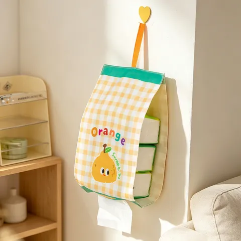 Wall Mounted Fabric Tissue Storage Bag Waterproof Hanging Roll Paper Holder Cute Cartoon Print Home Dormitory Organizer