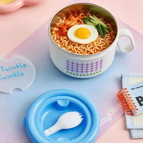 Bol de Nouilles Instantanées en Acier Inoxydable 304 Vaisselle Boîte à Bento Grande Capacité Boîte à Lunch Pour Étudiants et Employés de Bureau